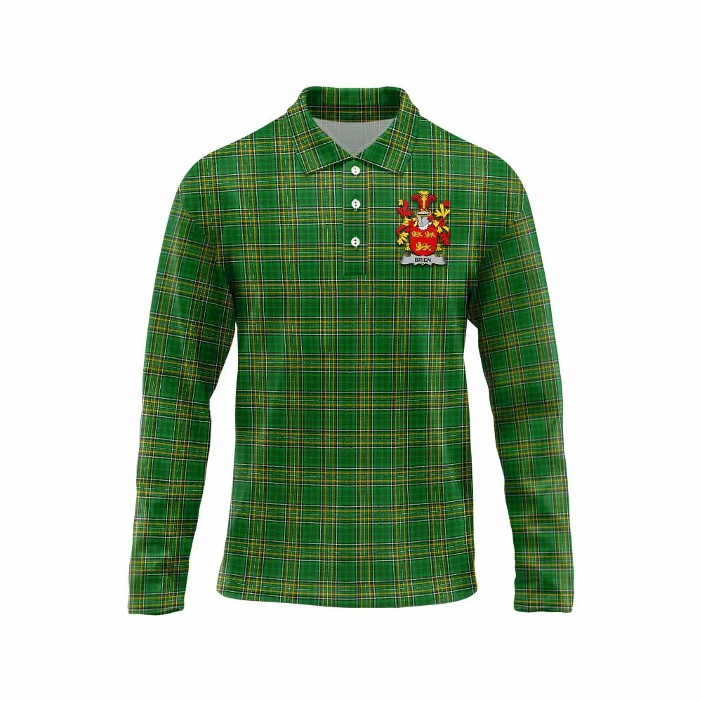 Brien Irish Clan Tartan Long Sleeve Polo Shirt with Coat of Arms