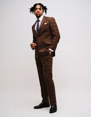 Brown Windowpane Check Wool 2 Piece Suit