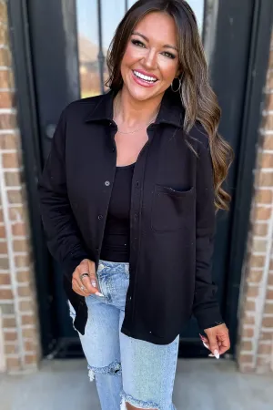 Button Up Black Fleece Shirt Jacket