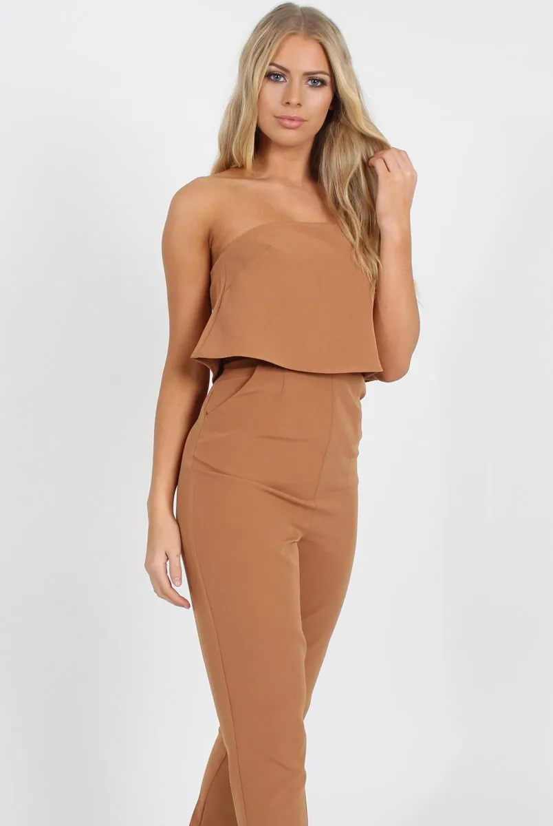 Camel Bardot Jumpsuit - Amira