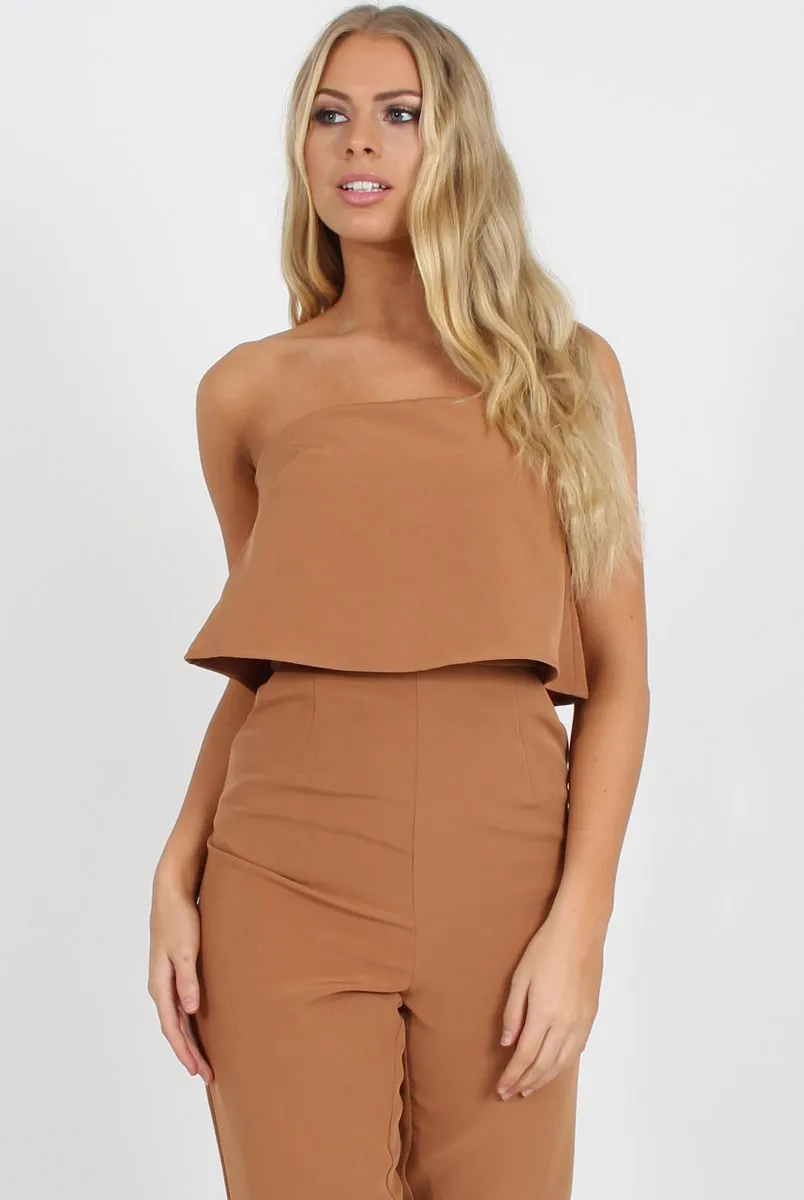 Camel Bardot Jumpsuit - Amira