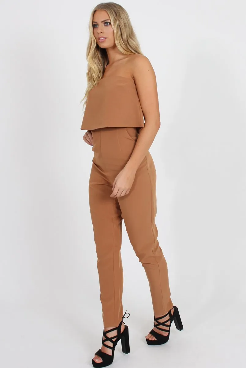 Camel Bardot Jumpsuit - Amira