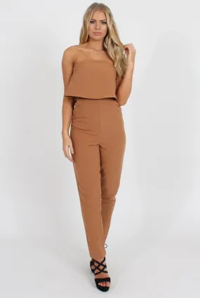 Camel Bardot Jumpsuit - Amira