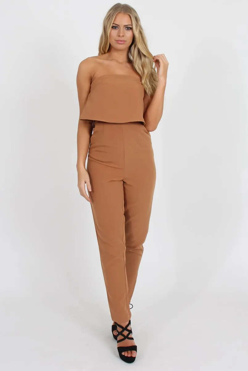 Camel Bardot Jumpsuit - Amira