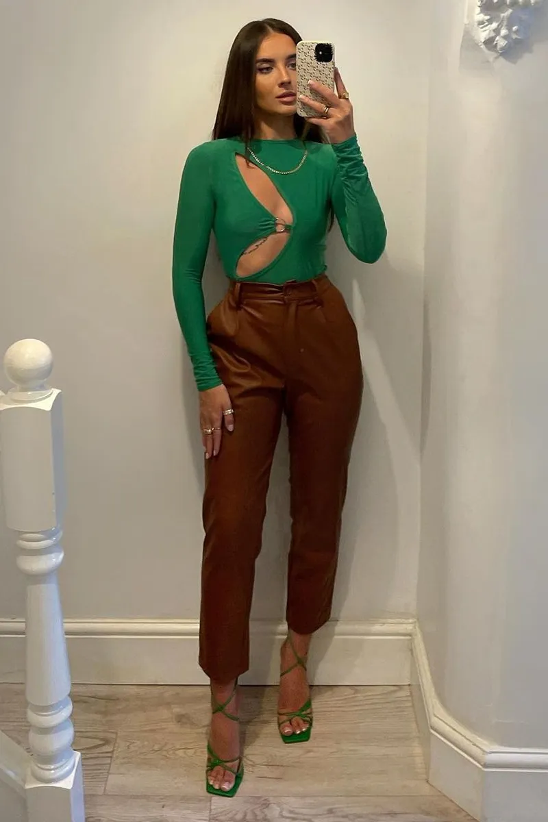 Camel Tailored Fit PU Leather Trousers - Nadya