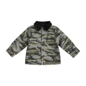 Camo Print Flannel Lined Boys Jacket with Corduroy Collar