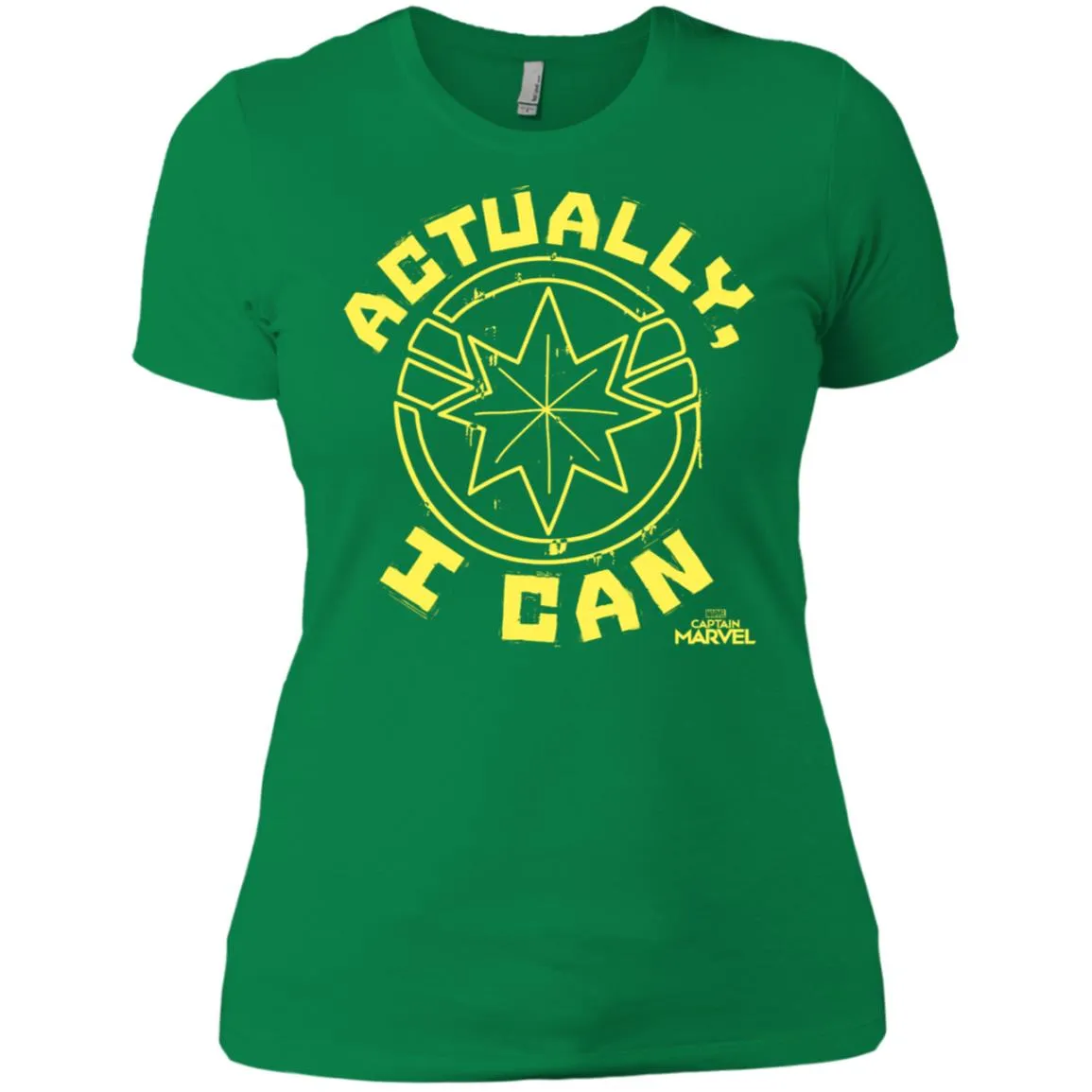 Captain Marvel Actually I Can Yellow Logo Women Cotton T-Shirt