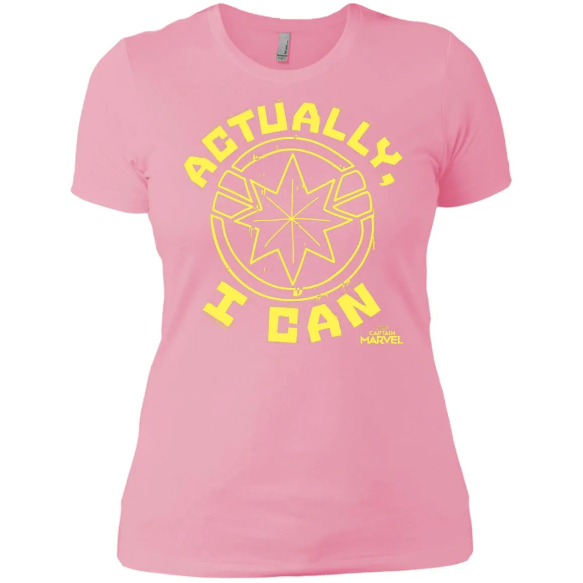 Captain Marvel Actually I Can Yellow Logo Women Cotton T-Shirt