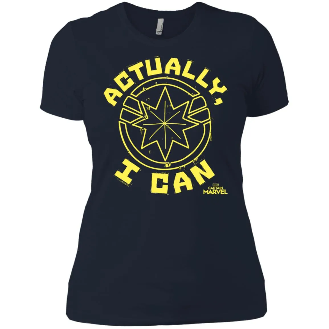 Captain Marvel Actually I Can Yellow Logo Women Cotton T-Shirt