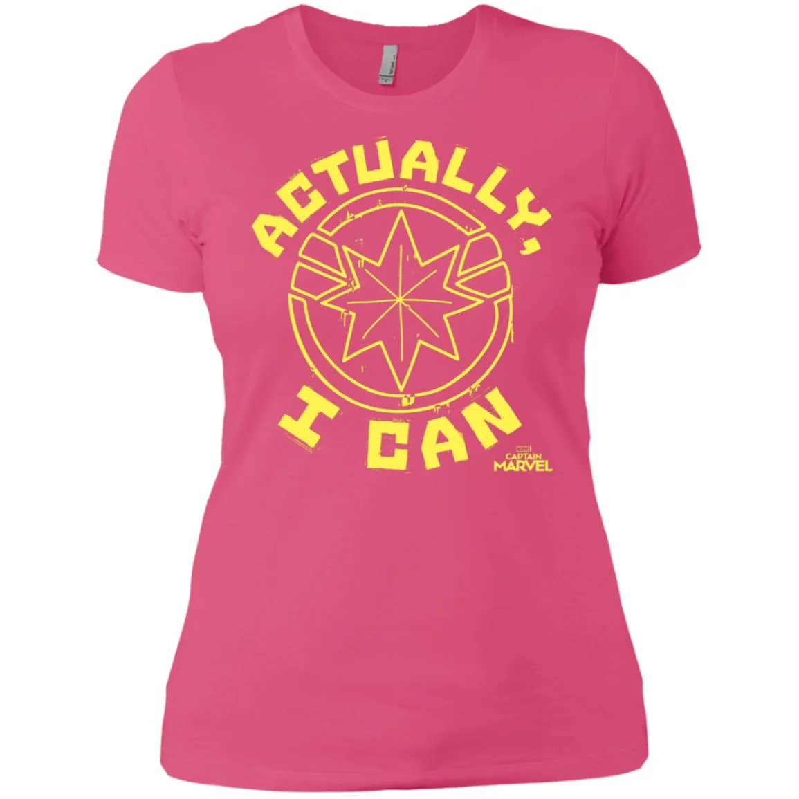 Captain Marvel Actually I Can Yellow Logo Women Cotton T-Shirt