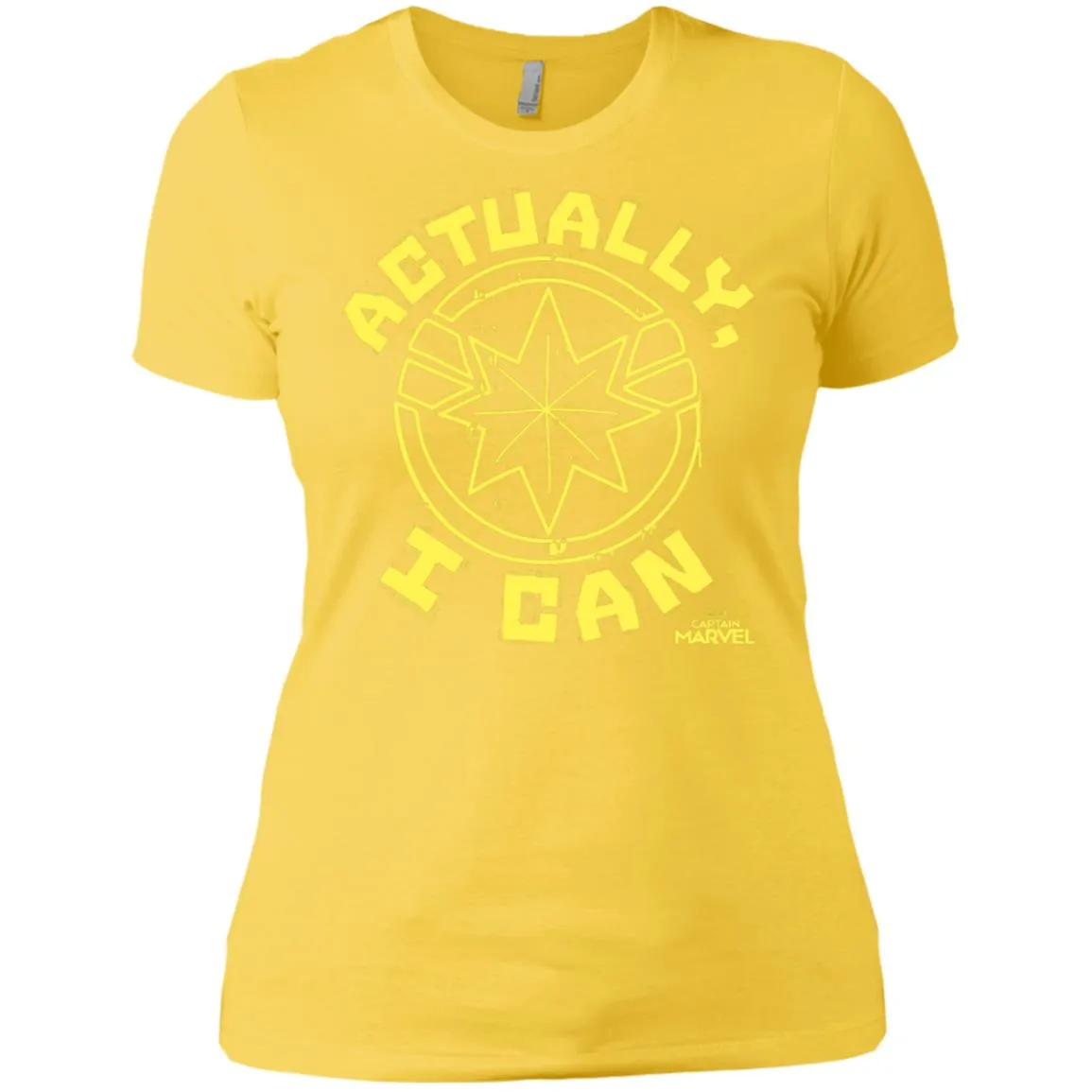 Captain Marvel Actually I Can Yellow Logo Women Cotton T-Shirt