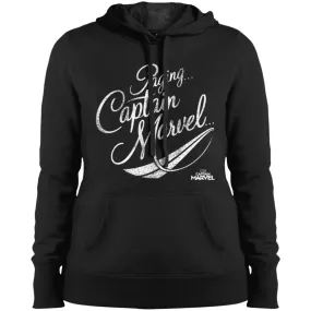 Captain Marvel Paging Distressed Cursive Women Hooded Sweatshirt