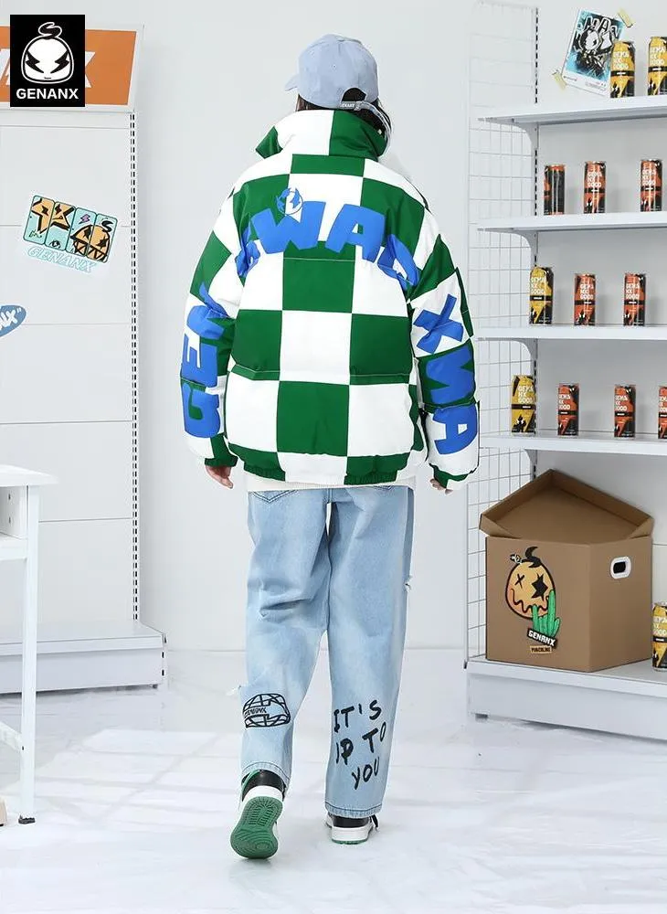 Checkerboard Logo Print Down Jacket