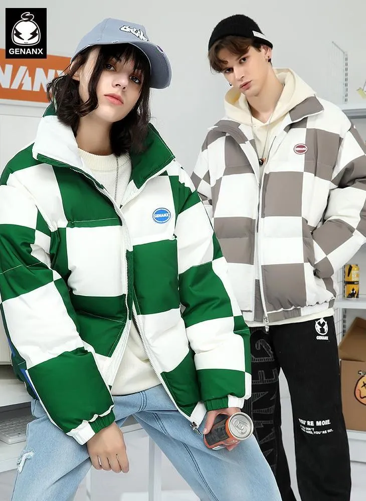 Checkerboard Logo Print Down Jacket