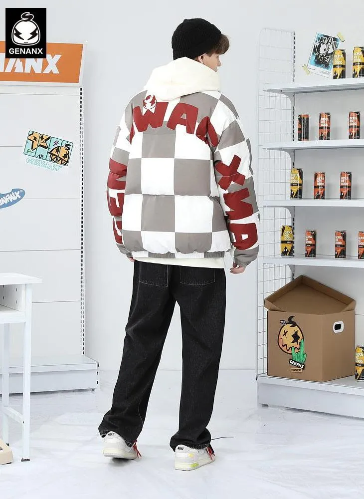 Checkerboard Logo Print Down Jacket