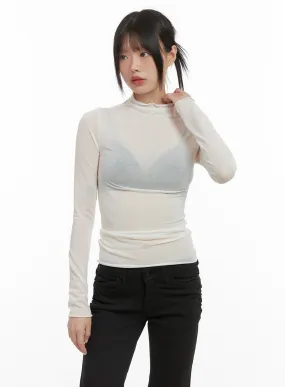 Chic Sheer Cotton Turtleneck Tee CS412