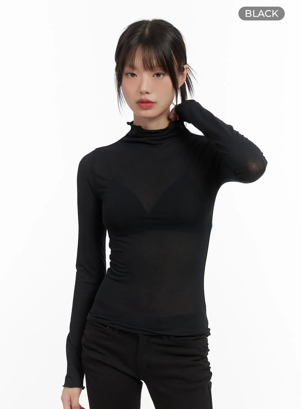 Chic Sheer Cotton Turtleneck Tee CS412