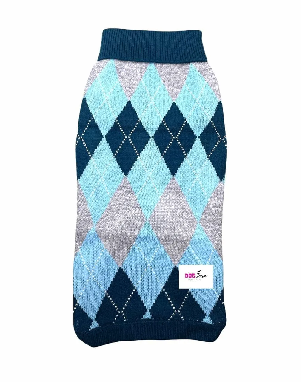 Classic Cosy Check Sweater for Dogs Cyan