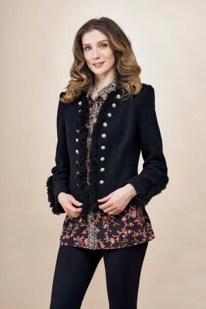 Classic Cut Wool Blend Jacket with Frayed Edge Trim