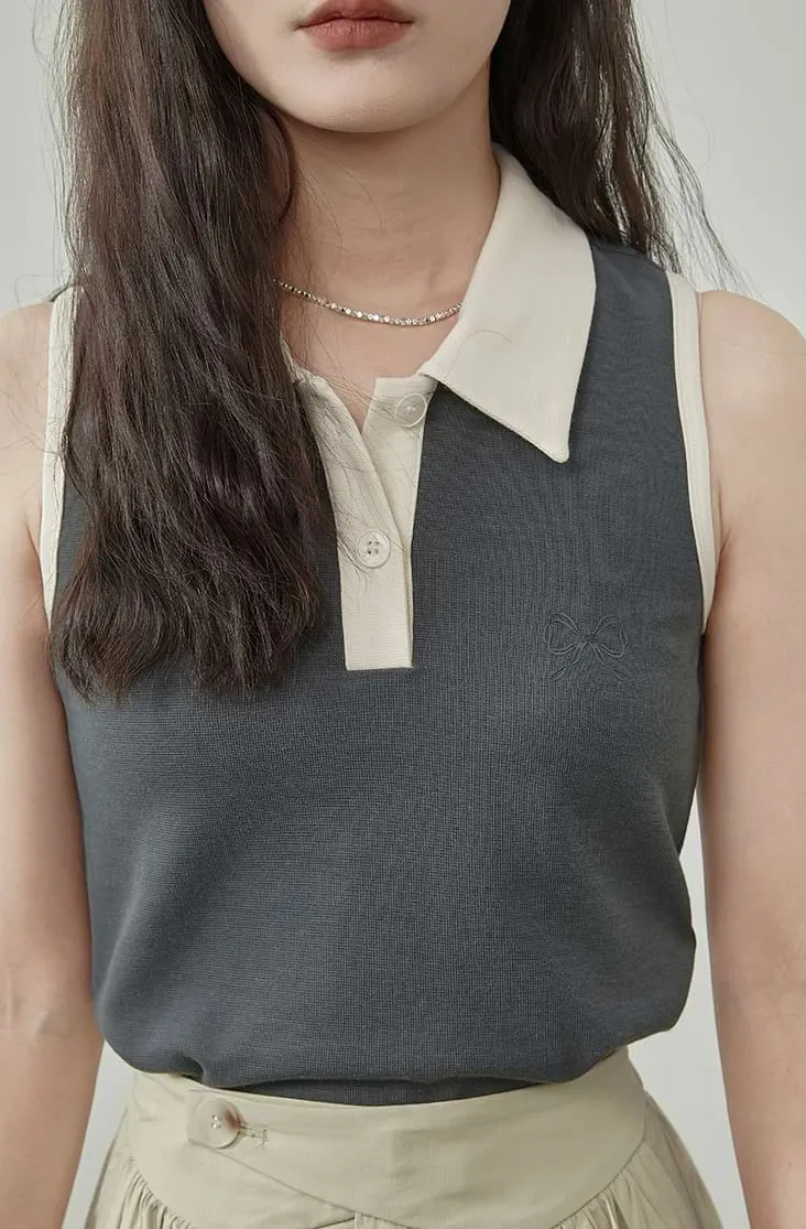 Contrast Collar Sleeveless Top