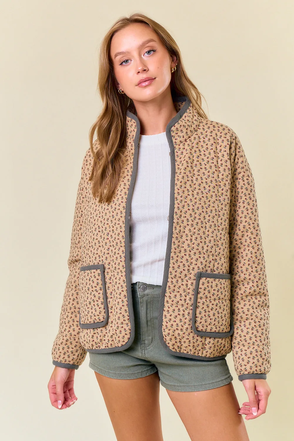 Contrast Trim Padded Open Coat