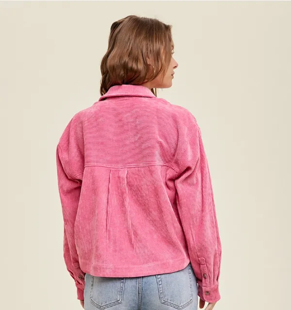 Corduroy Crop Shacket in Hibiscus