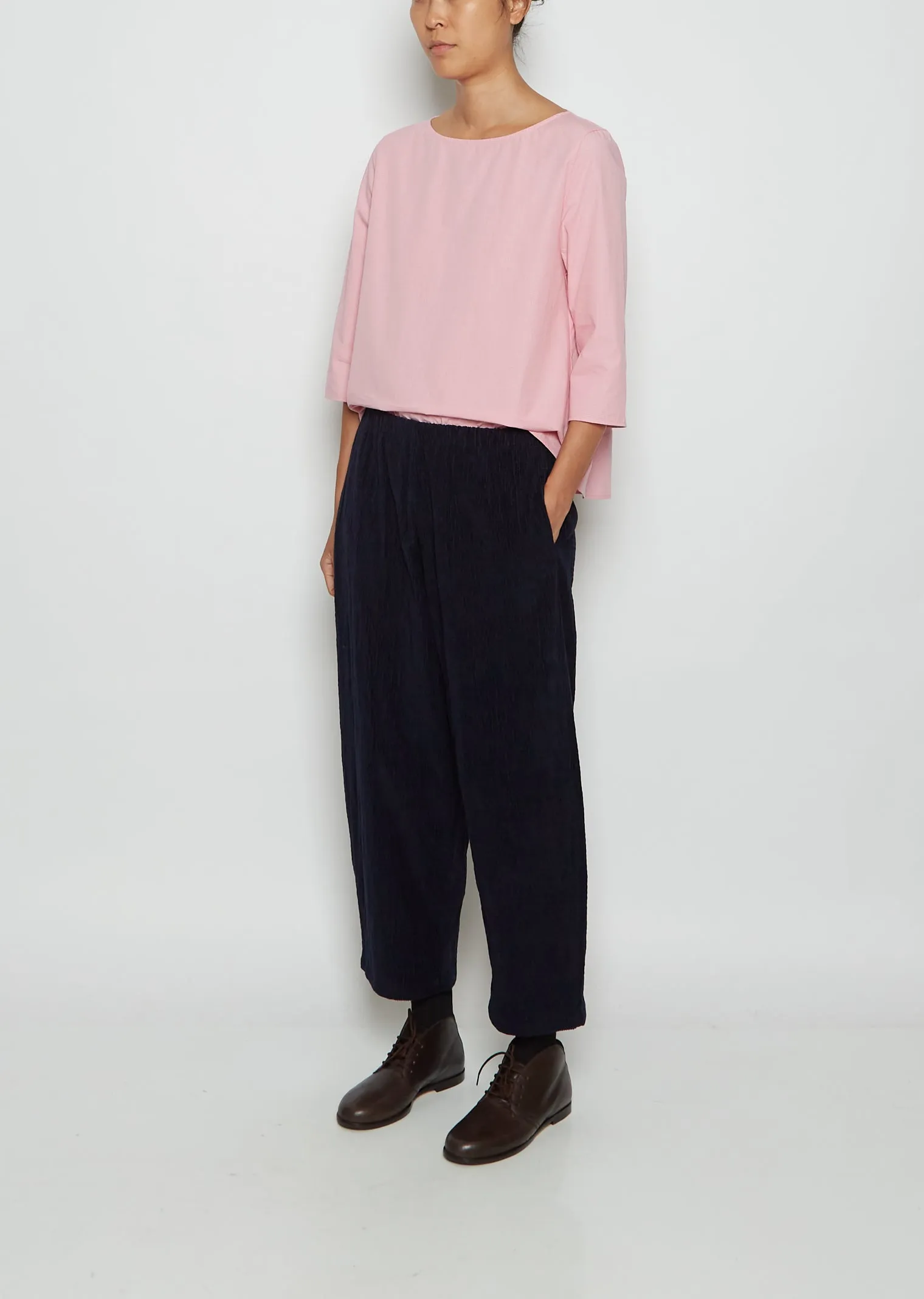 Cotton Corduroy Wide Tapered Trousers — Indigo