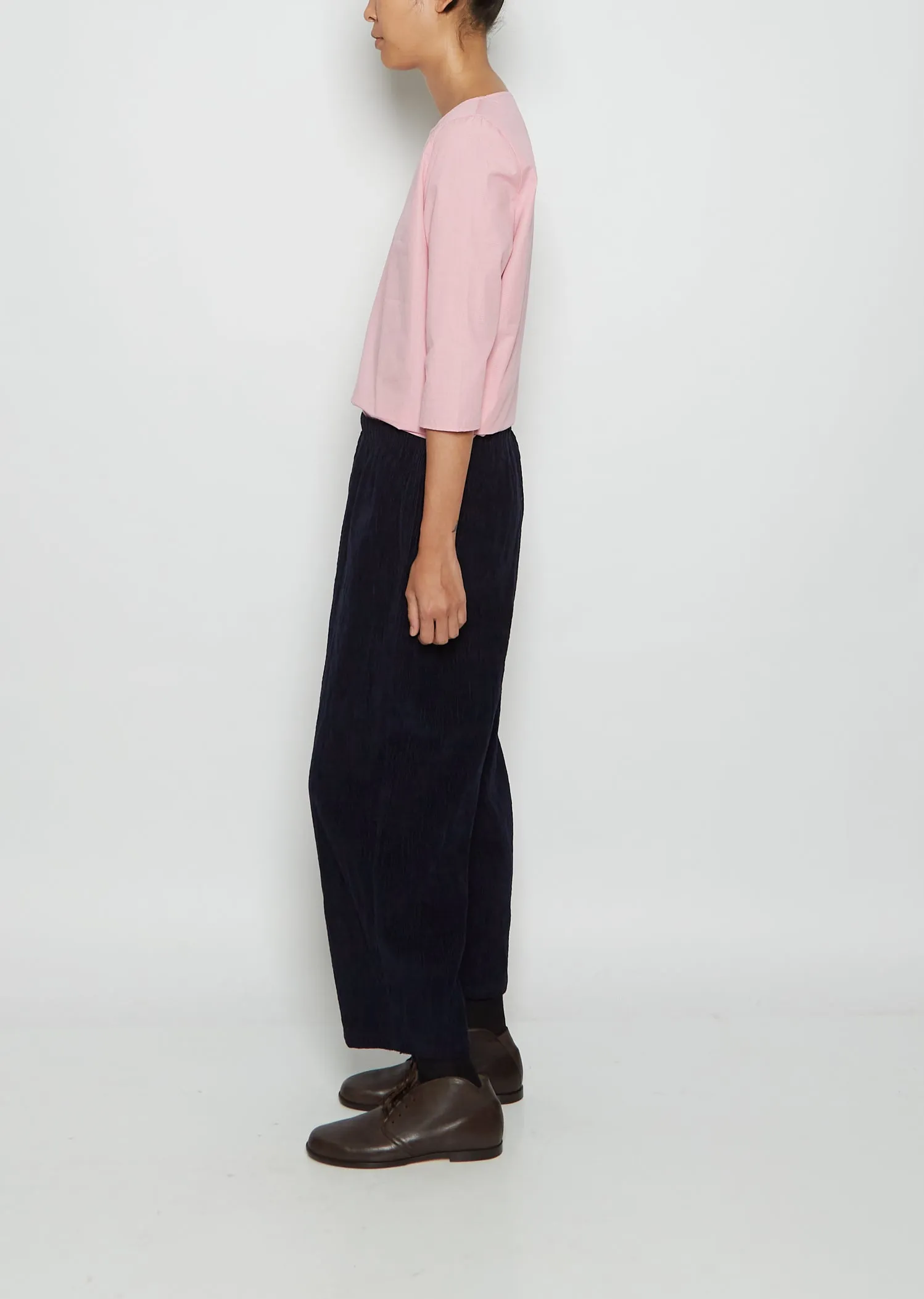 Cotton Corduroy Wide Tapered Trousers — Indigo