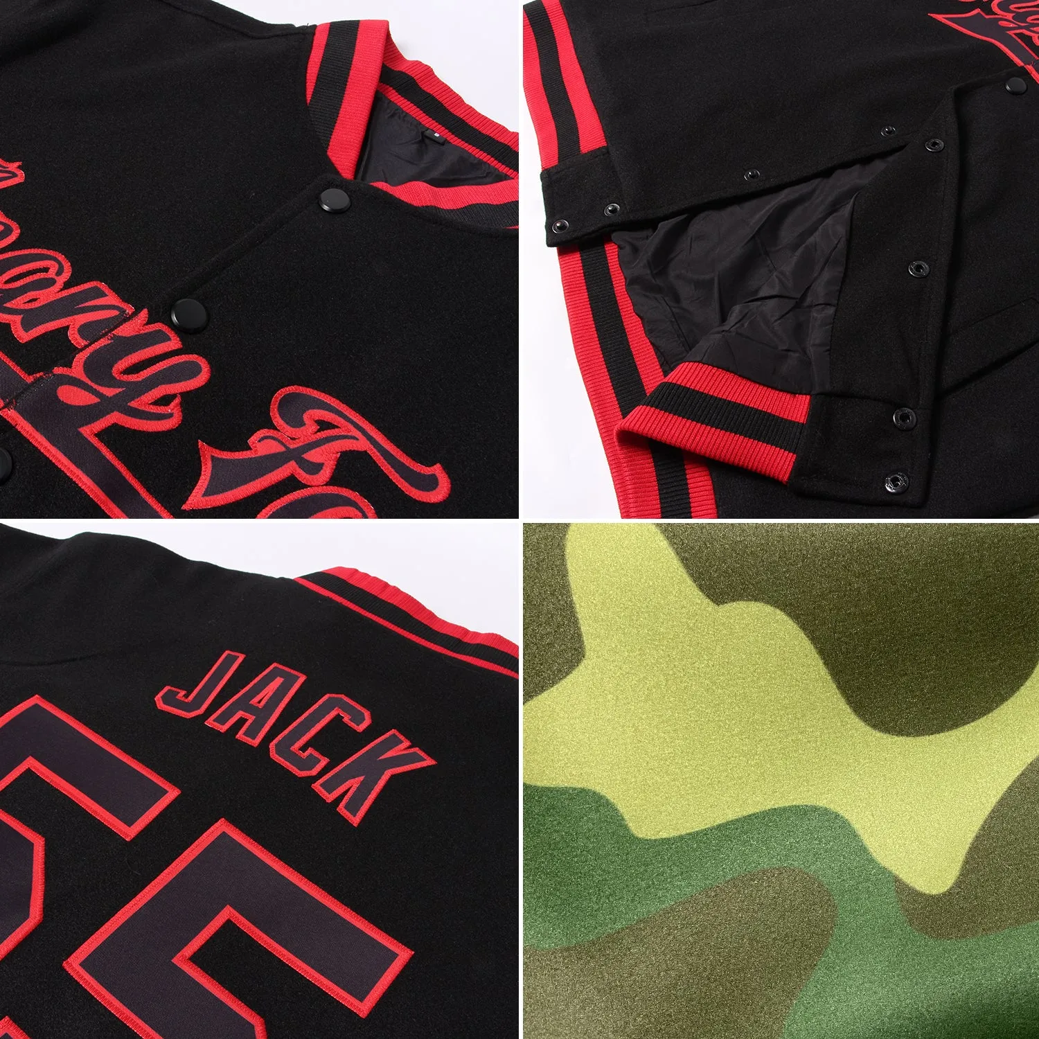 Custom Camo Neon Green-Navy Bomber Full-Snap Varsity Letterman Salute To Service Jacket