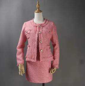 Custom Made Tailor Made Tweed Coral Color Blazer   Skirt for Women