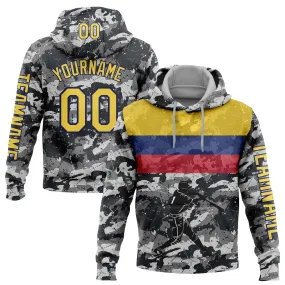 Custom Stitched Camo Yellow-US Navy Blue 3D Colombia Colombian Flag Sports Pullover Sweatshirt Salute To Service Hoodie