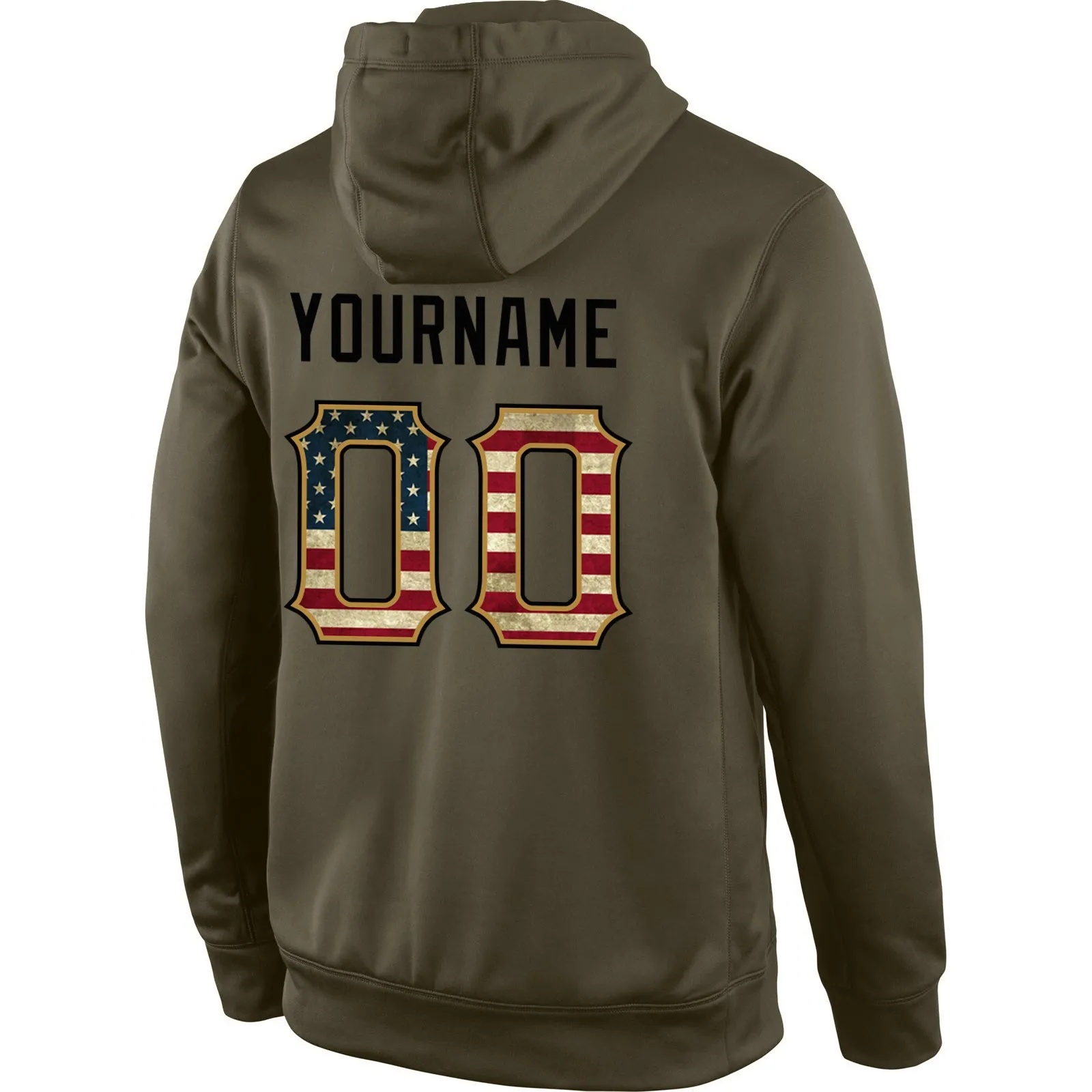 Custom Stitched Olive Vintage USA Flag-Black Sports Pullover Sweatshirt Salute To Service Hoodie