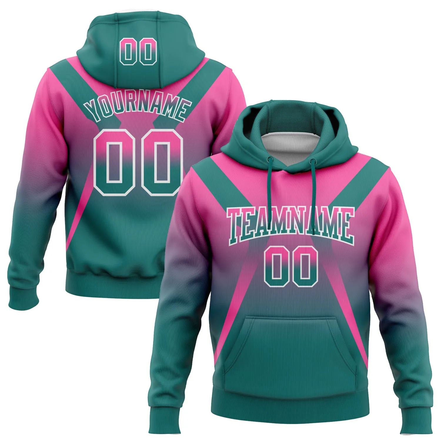 Custom Stitched Pink Teal-White Fade Fashion Arrow Sports Pullover Sweatshirt Hoodie