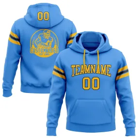 Custom Stitched Powder Blue Gold-Black Football Pullover Sweatshirt Hoodie