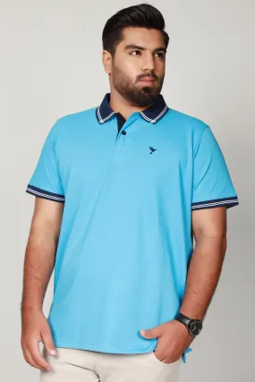 Cyan Blue Contrast Embroidered Polo Shirt (Plus Size) - S22 - MP0072P