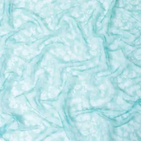 Cyan blue silk chiffon fabric with white digital prints in abstract design - D9851