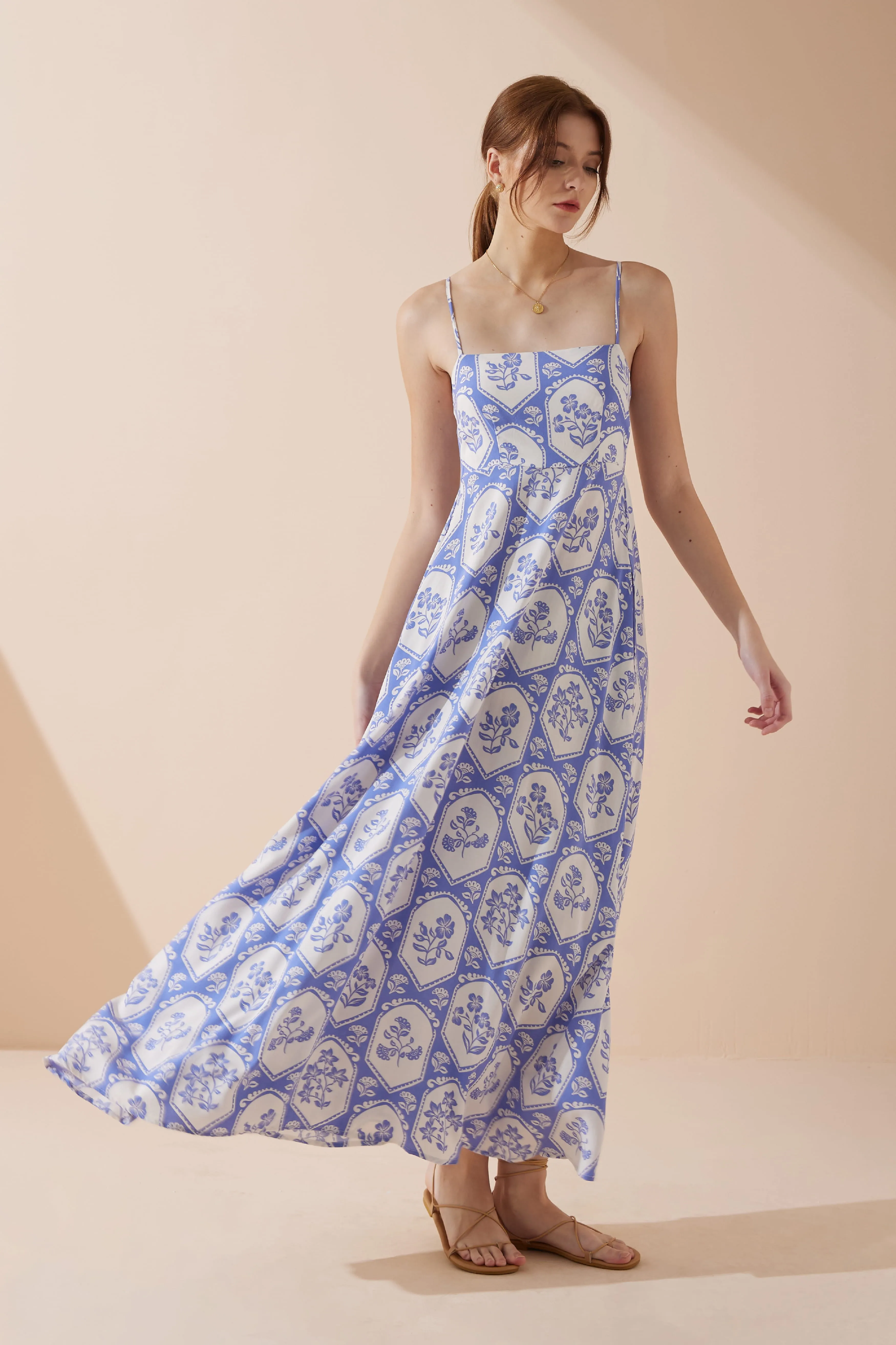 Delilah Blue Floral Flared Maxi Dress