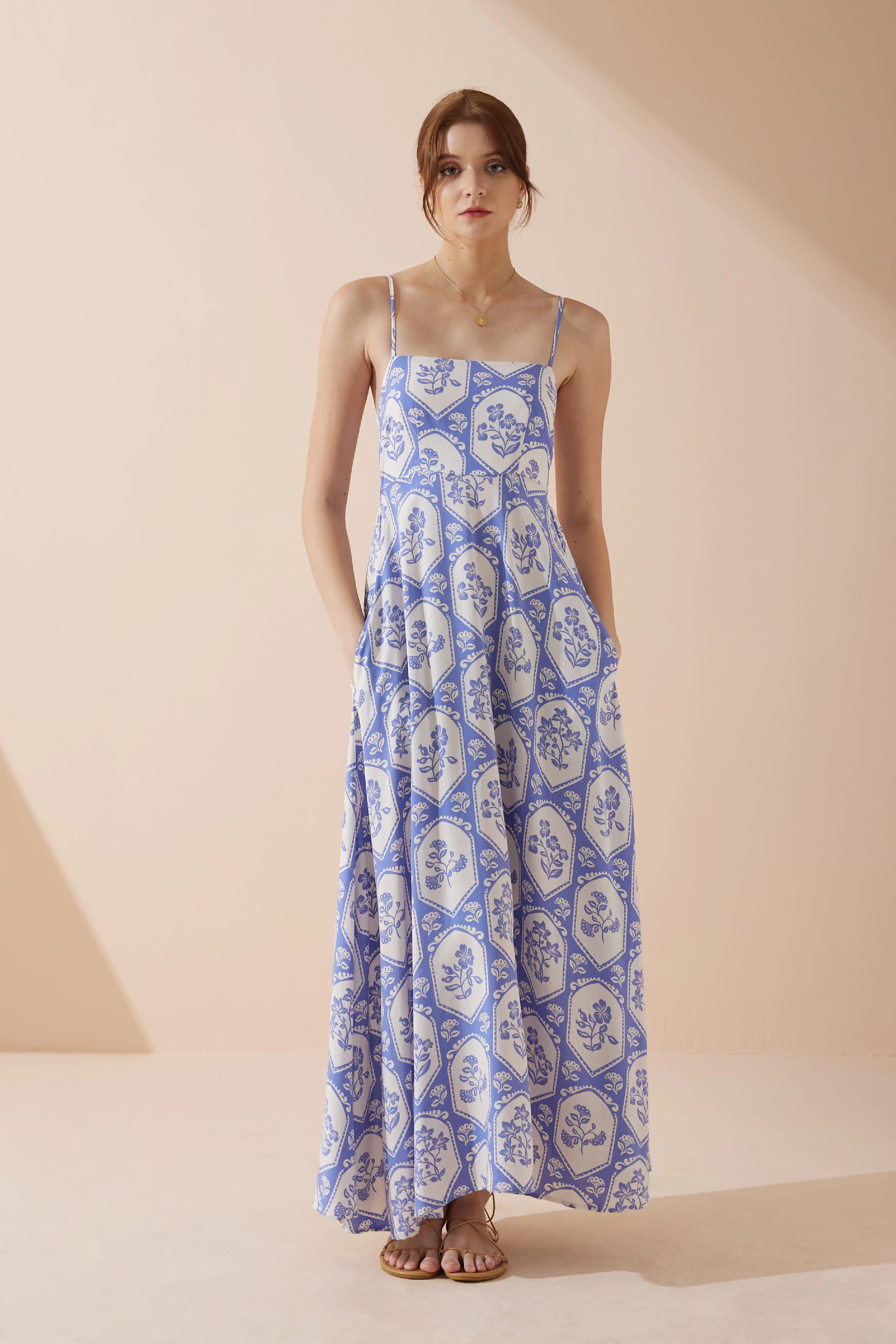 Delilah Blue Floral Flared Maxi Dress