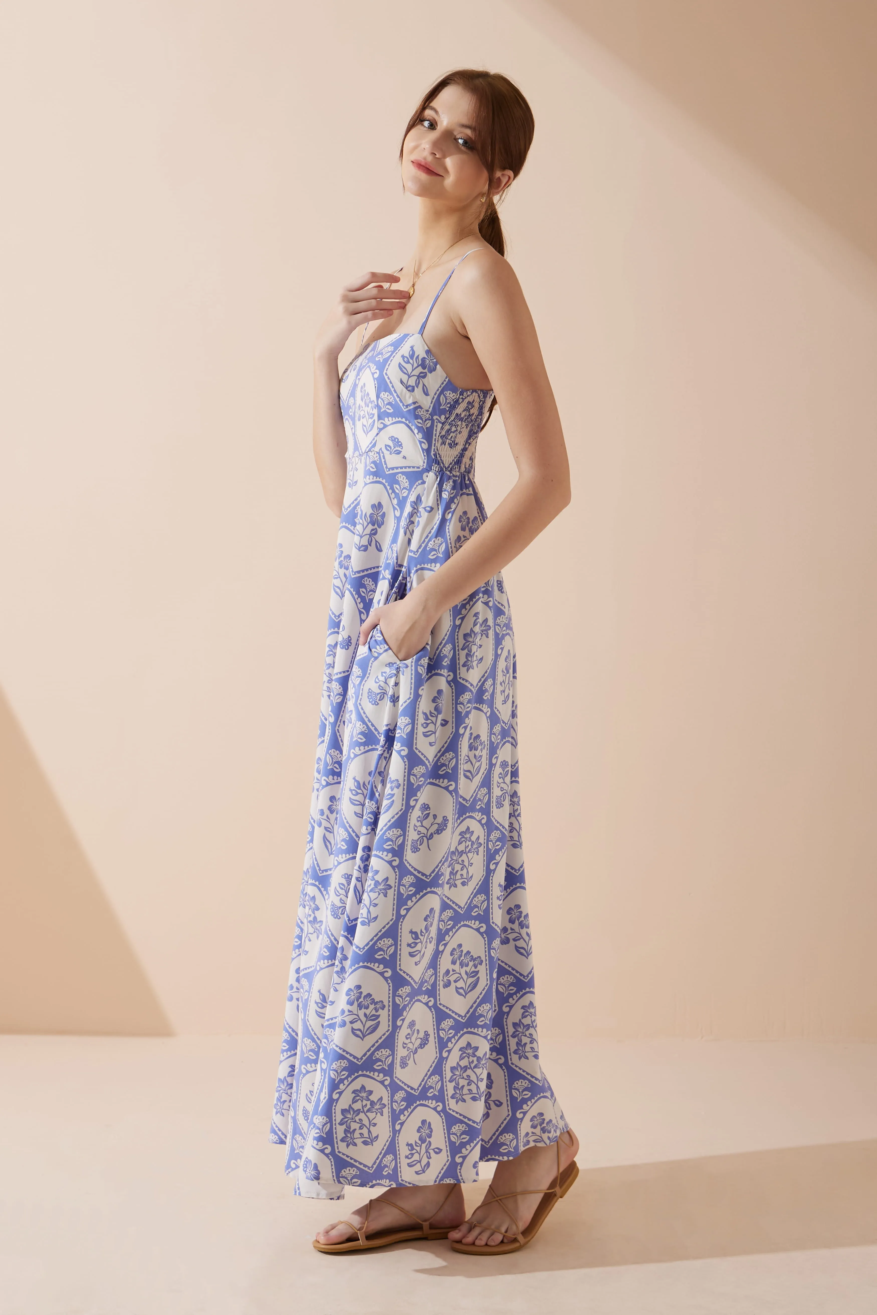 Delilah Blue Floral Flared Maxi Dress