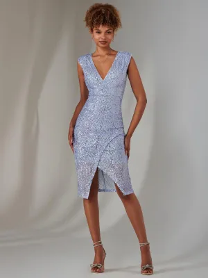 Demi Sequin Wrap Slit Bodycon Dress, Lilac