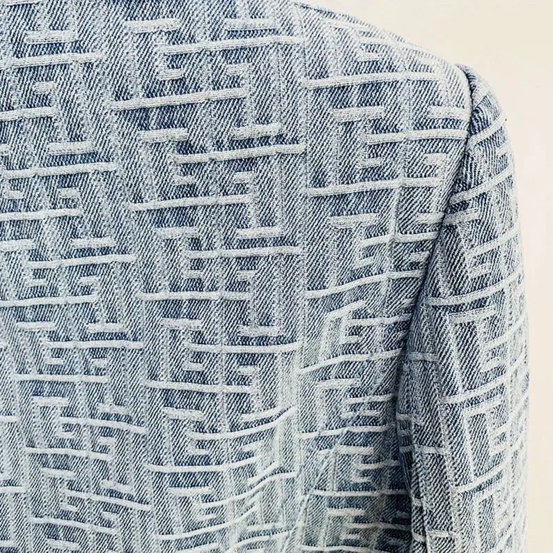 Denim Blue Blazer with Maze Pattern Golden Buttons