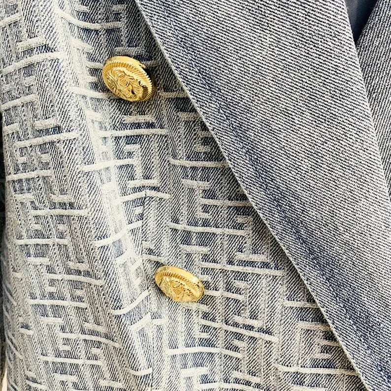 Denim Blue Blazer with Maze Pattern Golden Buttons