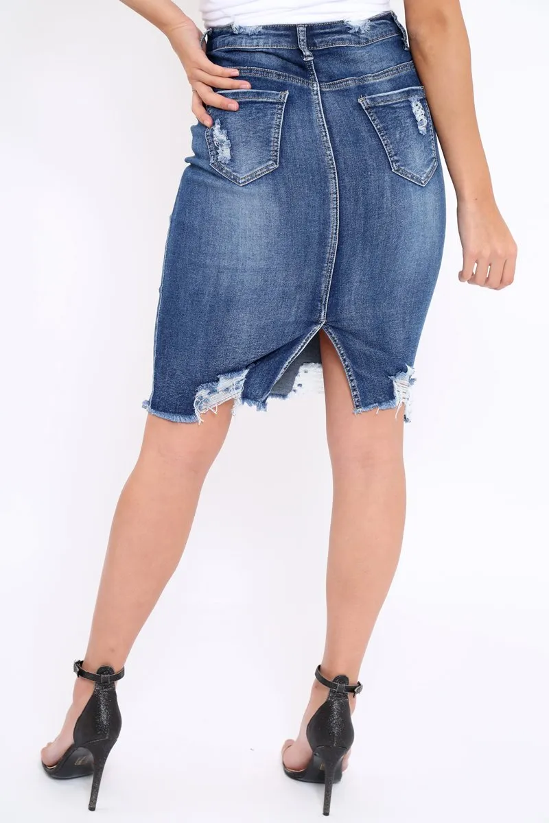 Denim Distressed Midi Skirt - Diana