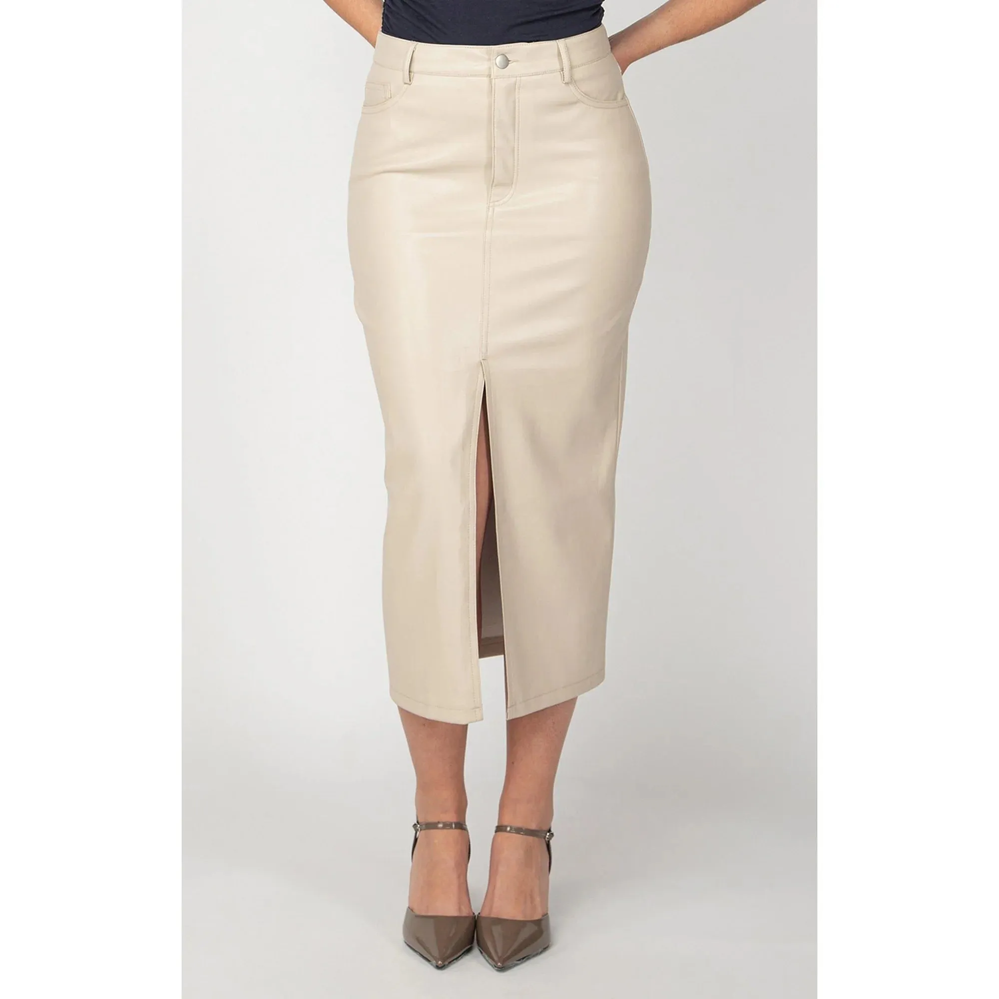 Dex Faux Leather Midi Skirt