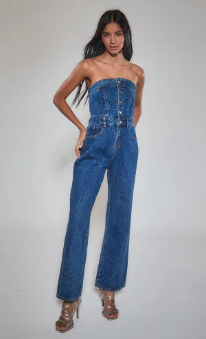 Diamante Denim Bandeau Jumpsuit