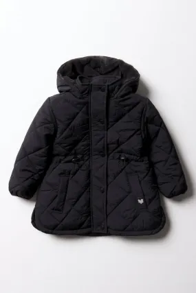 Diamond Quilted Coat Black