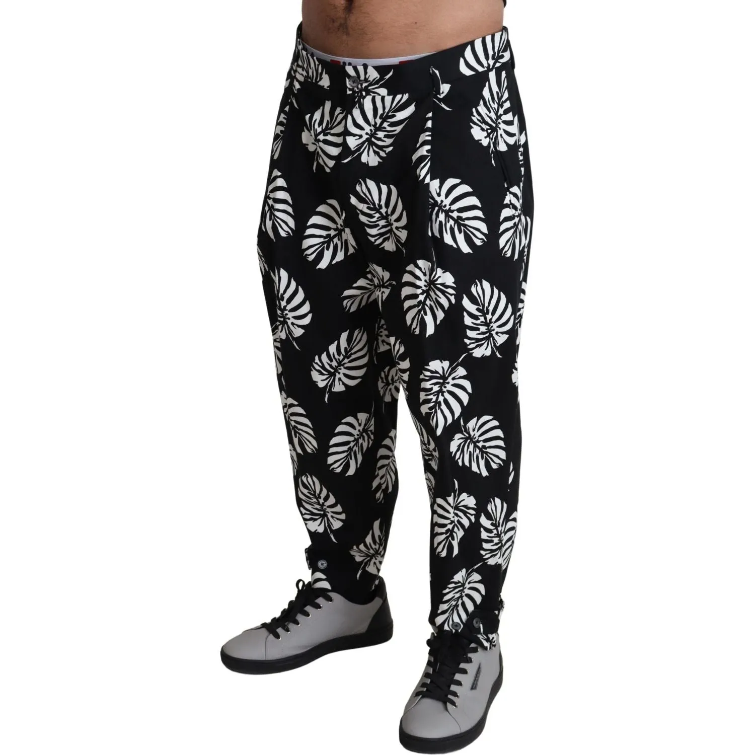 Dolce & Gabbana Elegant Palm Leaf Print Cotton Trousers