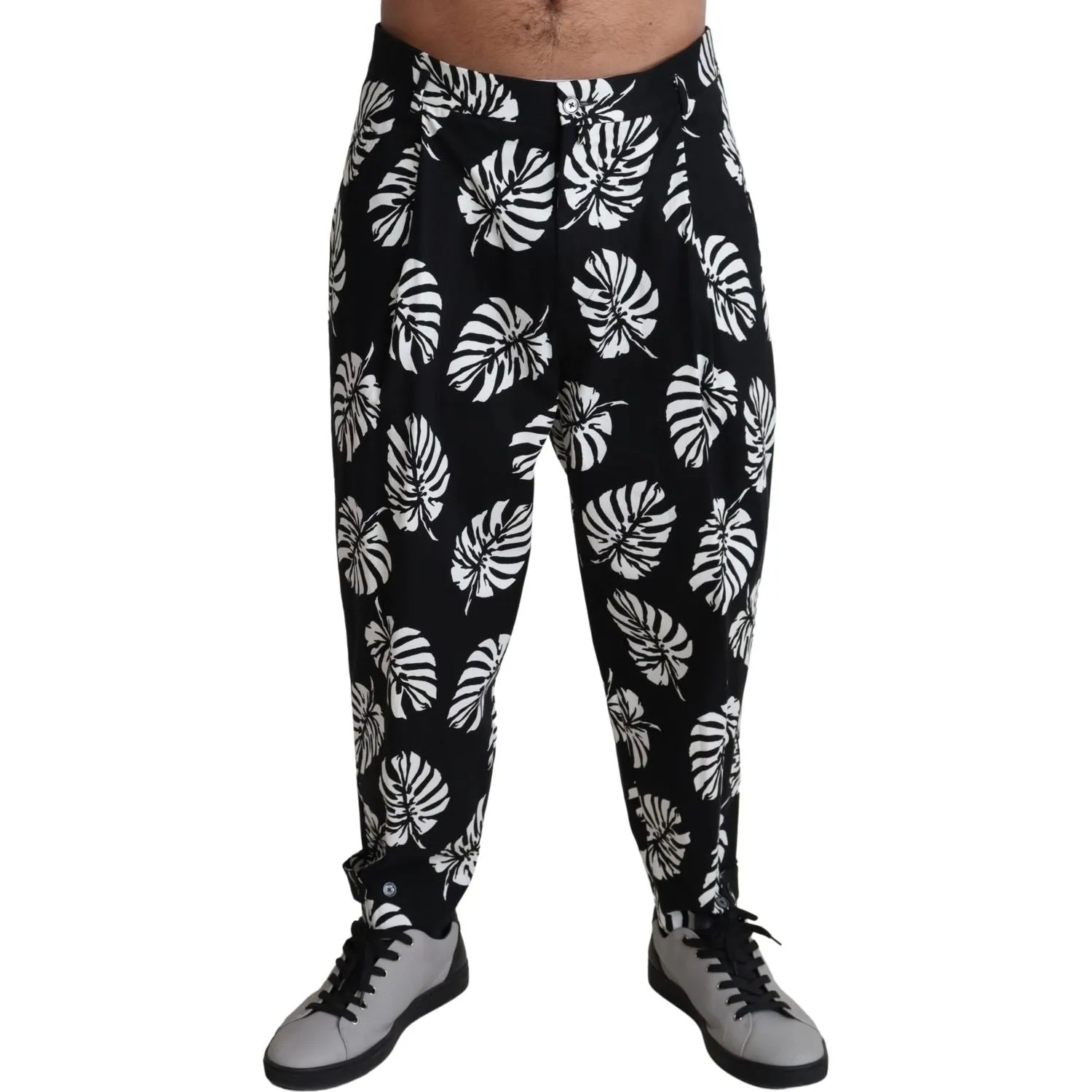 Dolce & Gabbana Elegant Palm Leaf Print Cotton Trousers