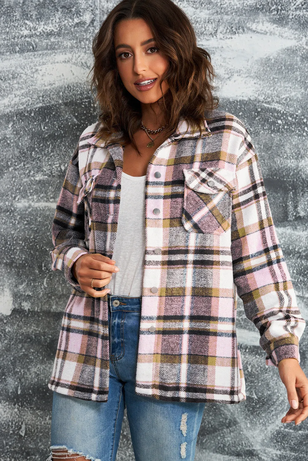 Double Take Plaid Button Front Shacket - 4 Colors