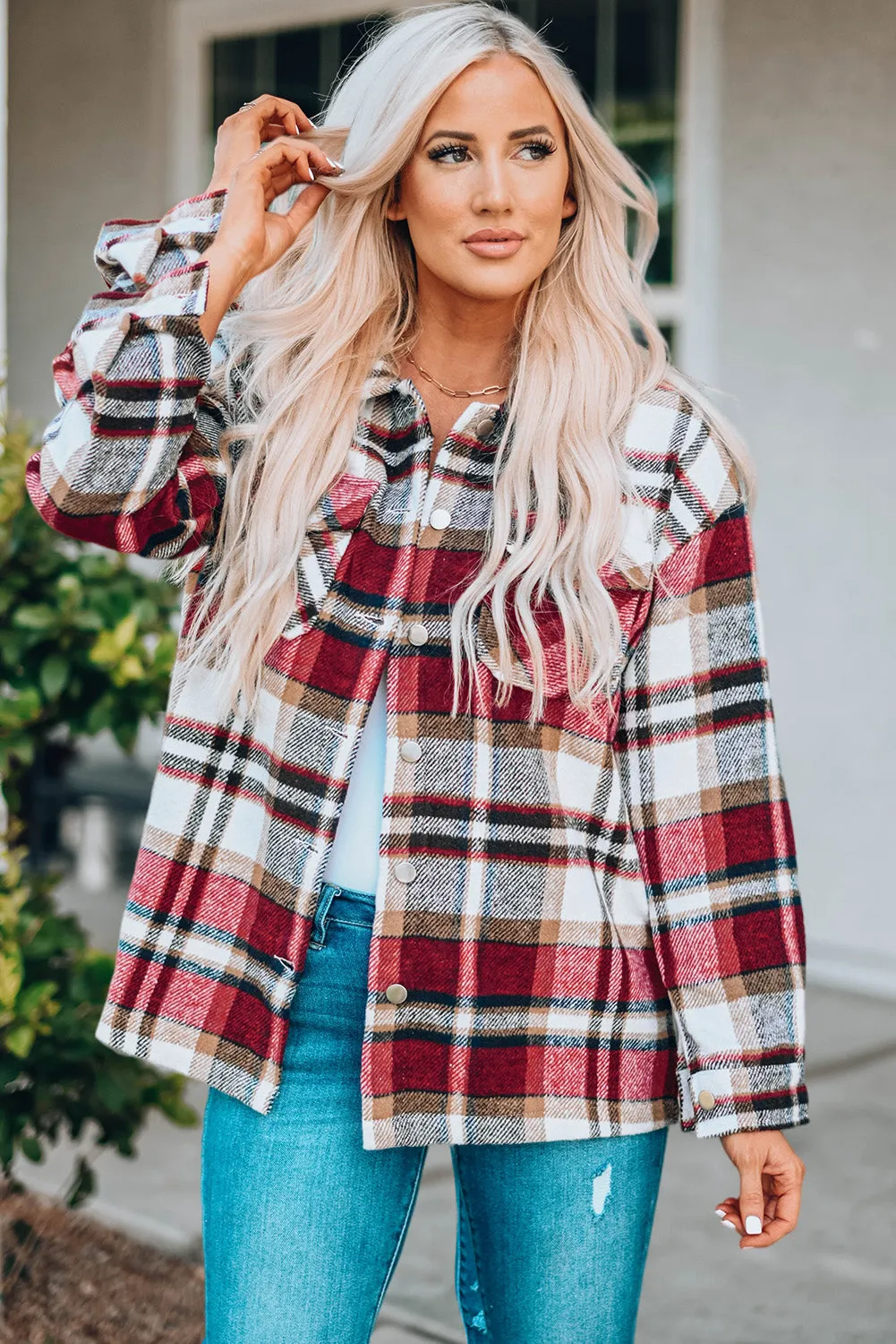 Double Take Plaid Button Front Shacket - 4 Colors